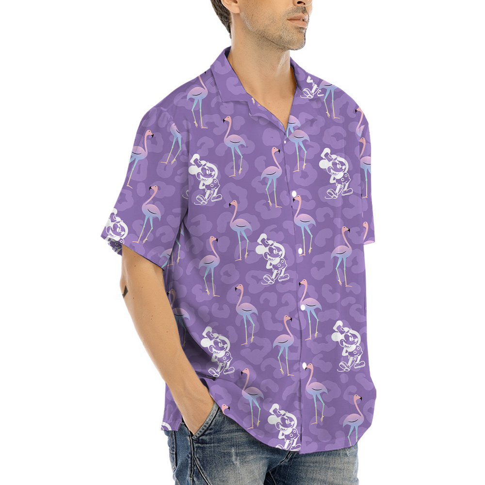 Flamingo Steamboat Willie Mickey Purple Hula Shirt