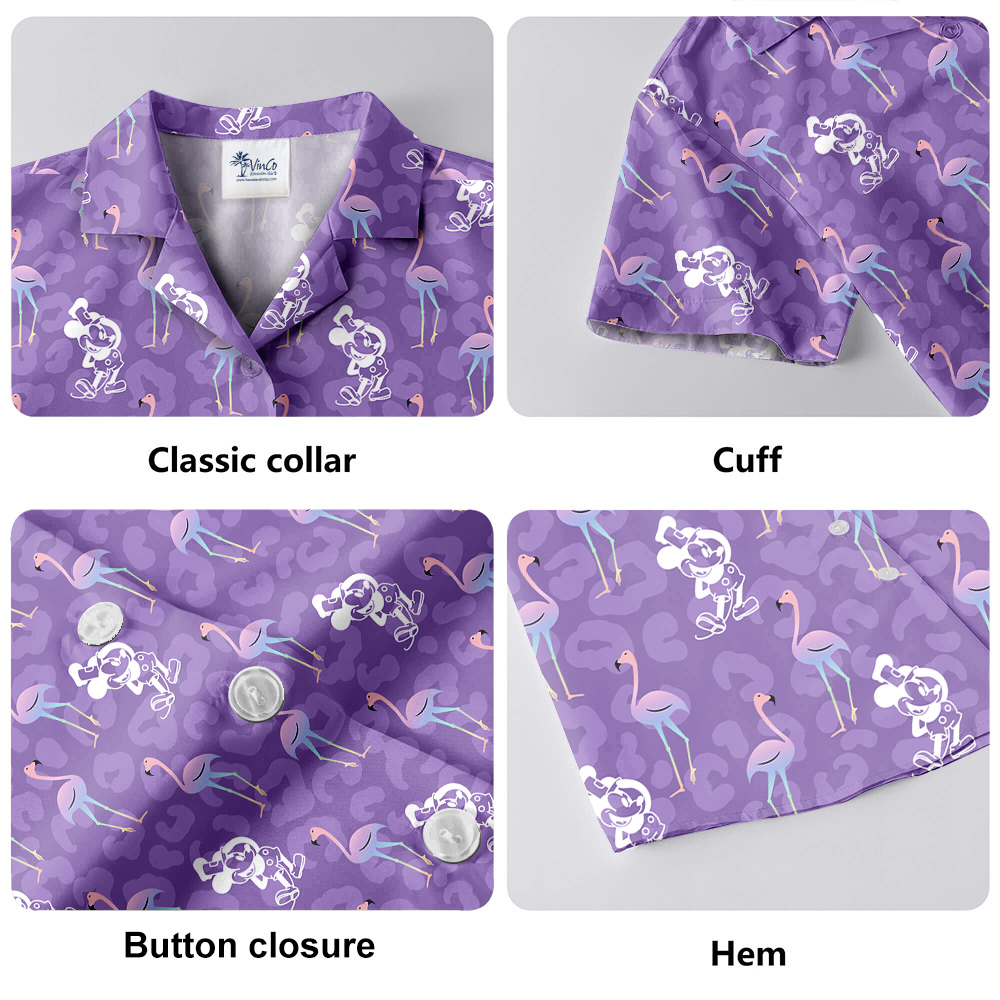 Flamingo Steamboat Willie Mickey Purple Hula Shirt