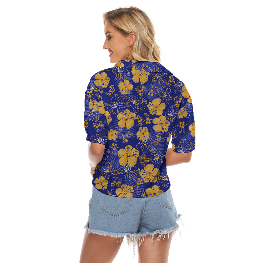 Floral Mickey Steamboat Willie Women's Navy Cropped Shirt