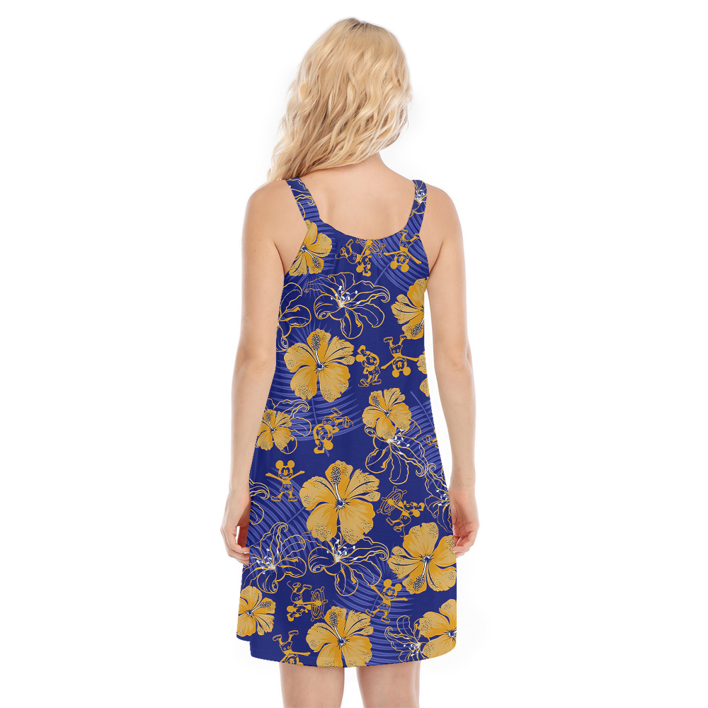 Steamboat Willie Mickey Hibiscus Navy Luau Dress