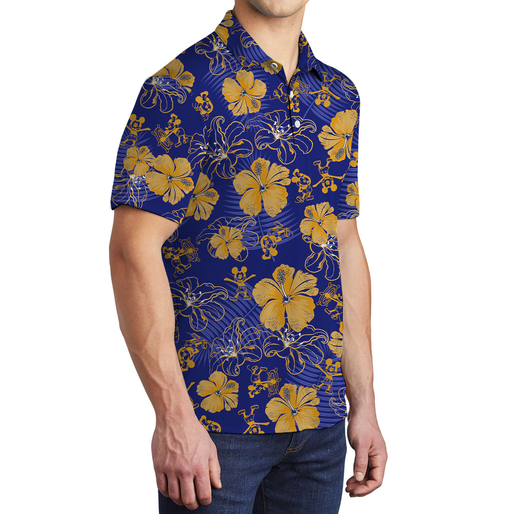 Funny Mickey Steamboat Willie Vintage Hibiscus Navy Polo Shirt For Men