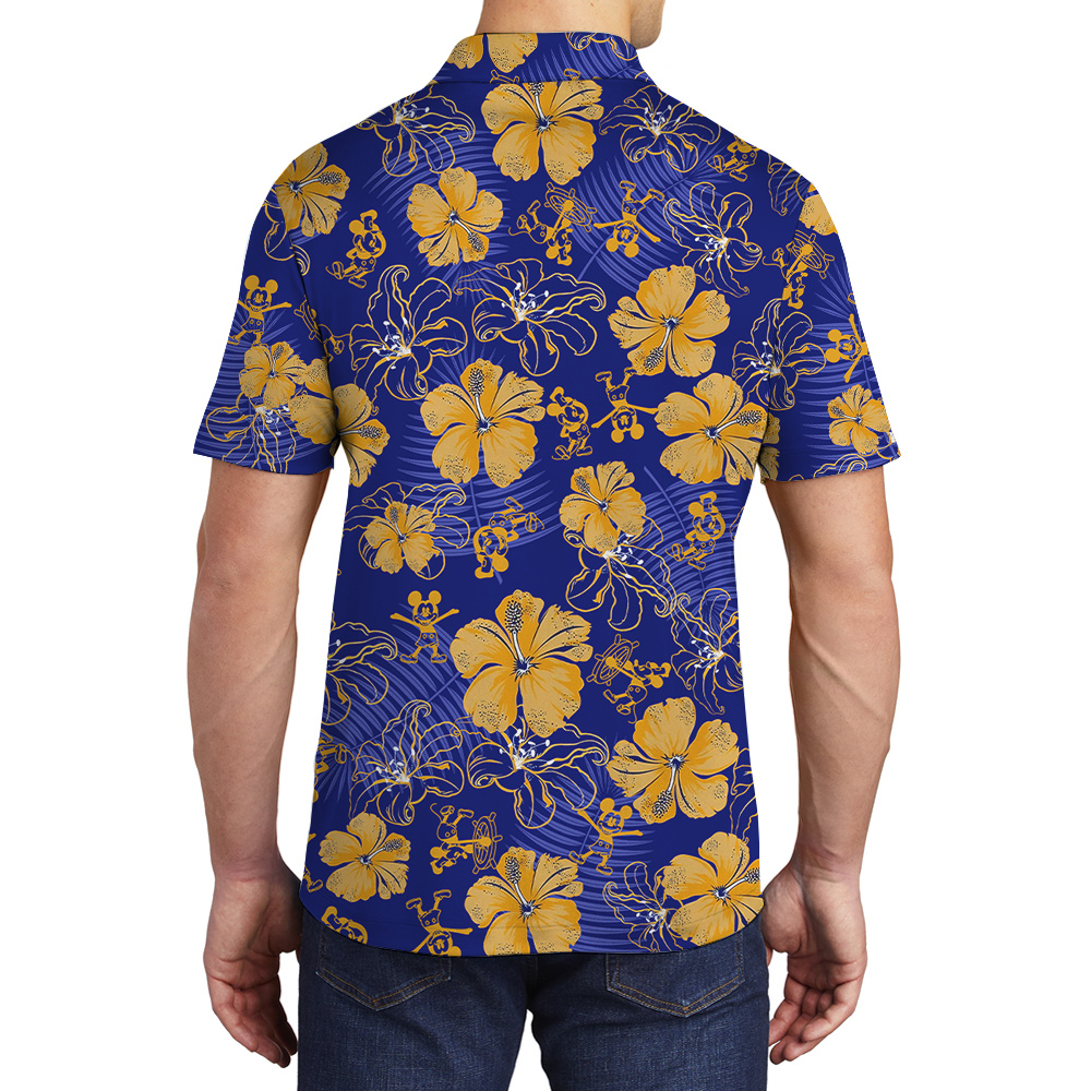 Funny Mickey Steamboat Willie Vintage Hibiscus Navy Polo Shirt For Men