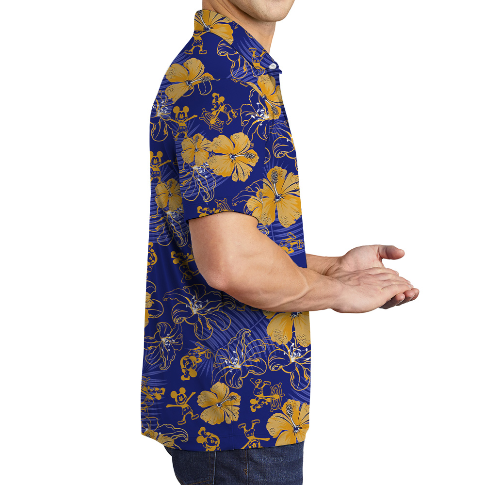 Funny Mickey Steamboat Willie Vintage Hibiscus Navy Polo Shirt For Men