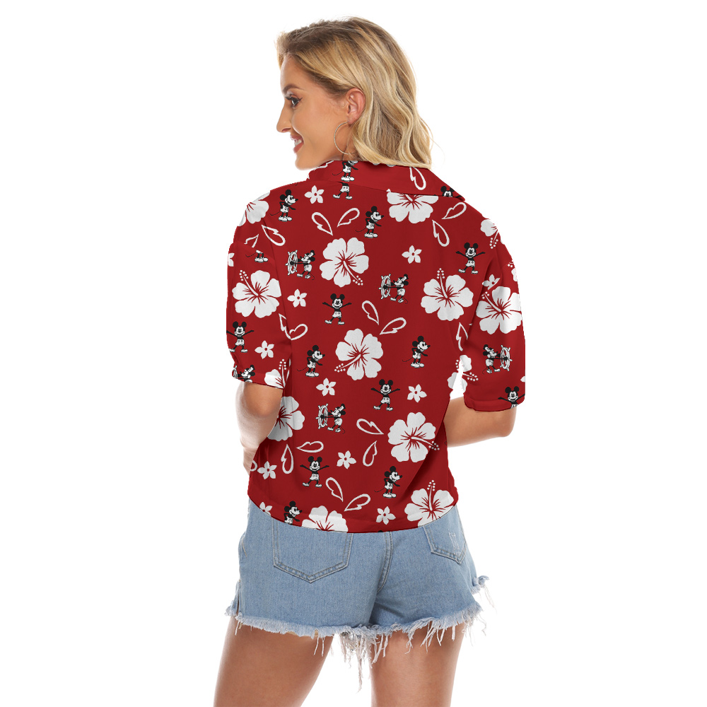 Floral Mickey Steamboat Willie Women's Crop Top Shirt