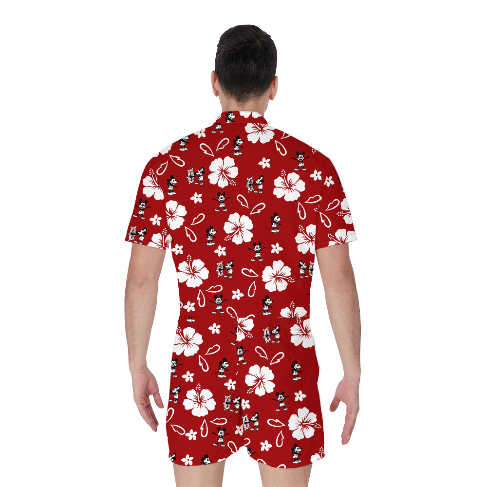 Mickey Steamboat Willie Floral Red Romper For Men