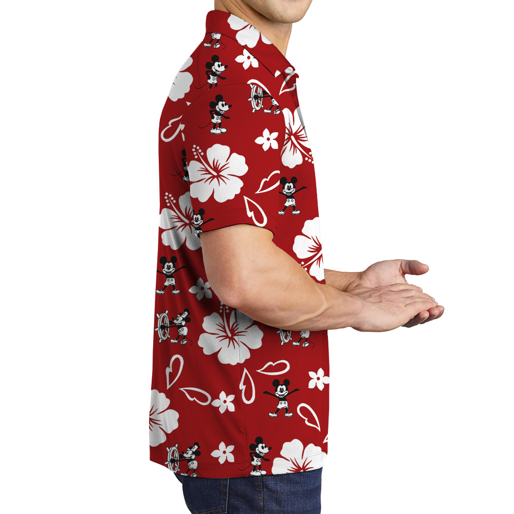 Vintage Mickey Steamboat Willie Red Hibiscus Men's Polo Shirt