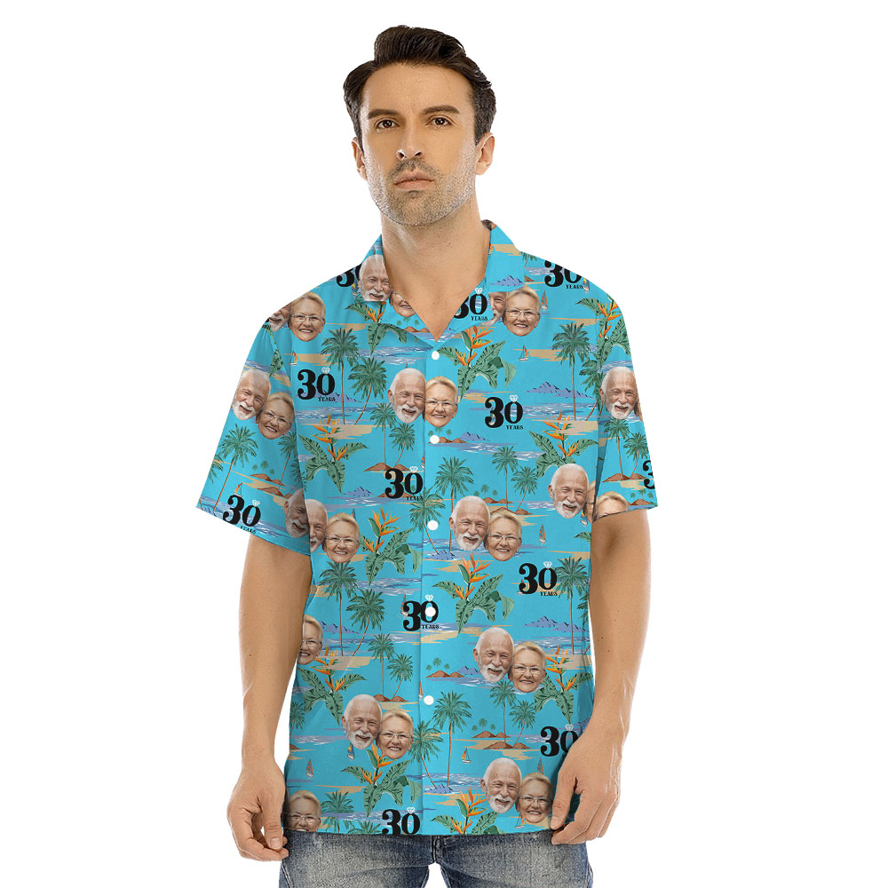 Matching Anniversary Family Hawaiian Shirt With Faces And Year