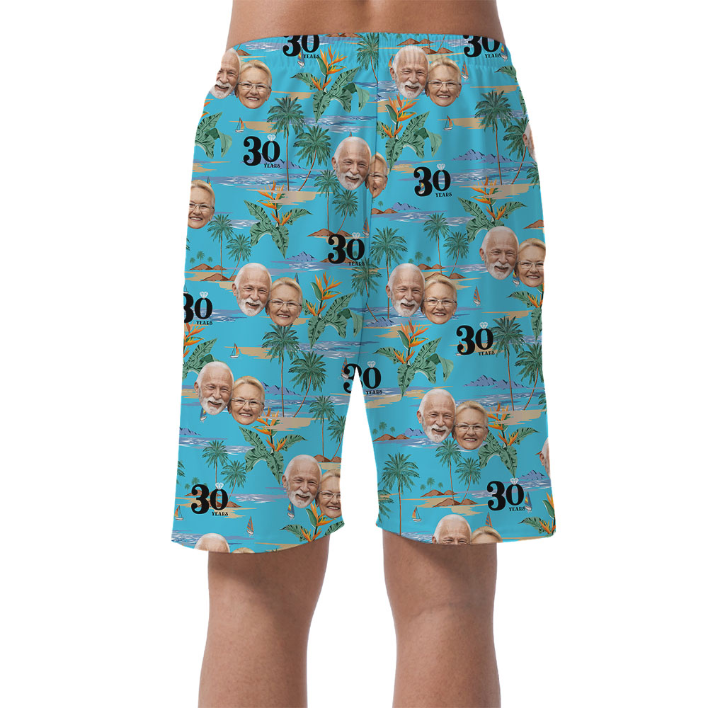 Personalized Couple Faces And Year Beach Shorts