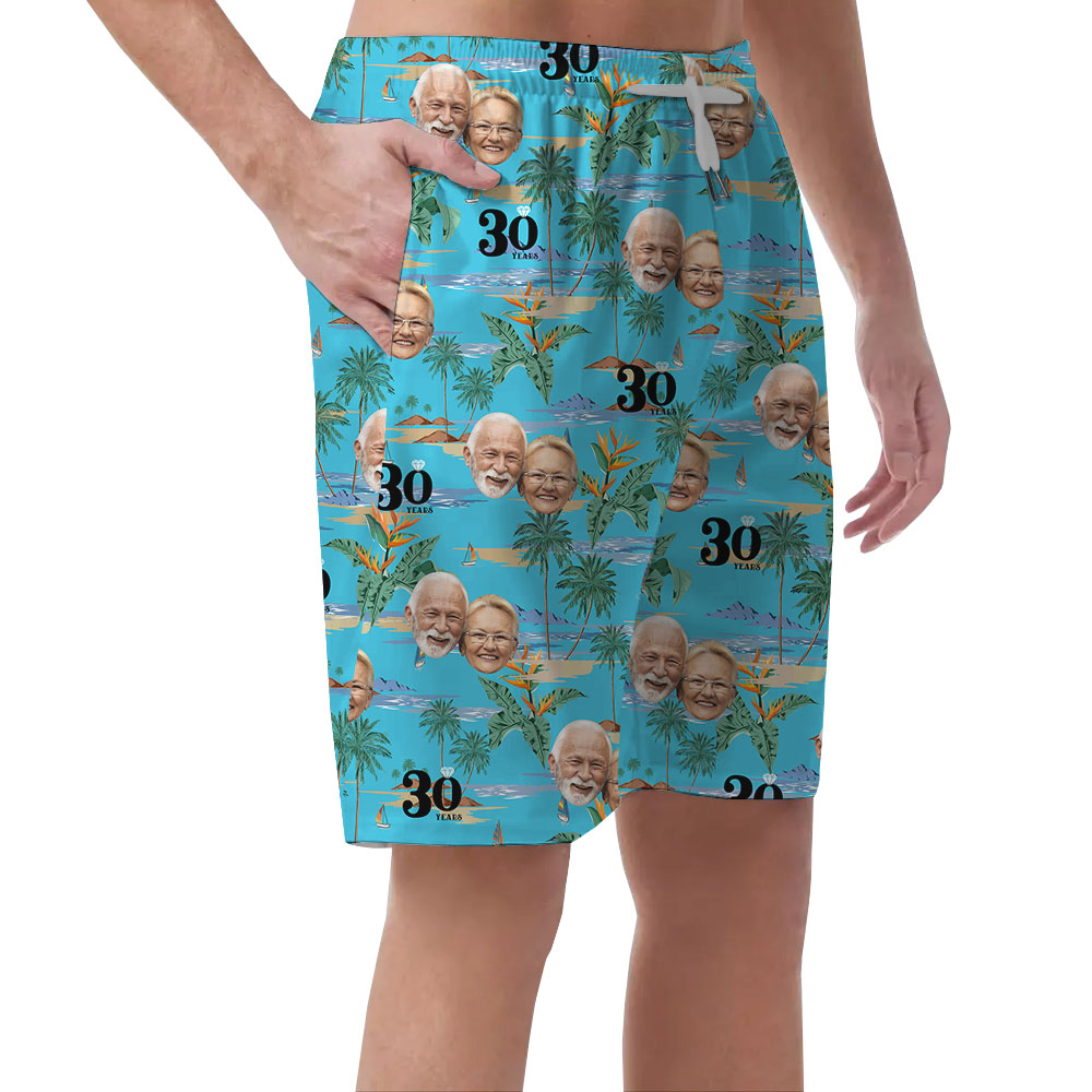 Personalized Couple Faces And Year Beach Shorts