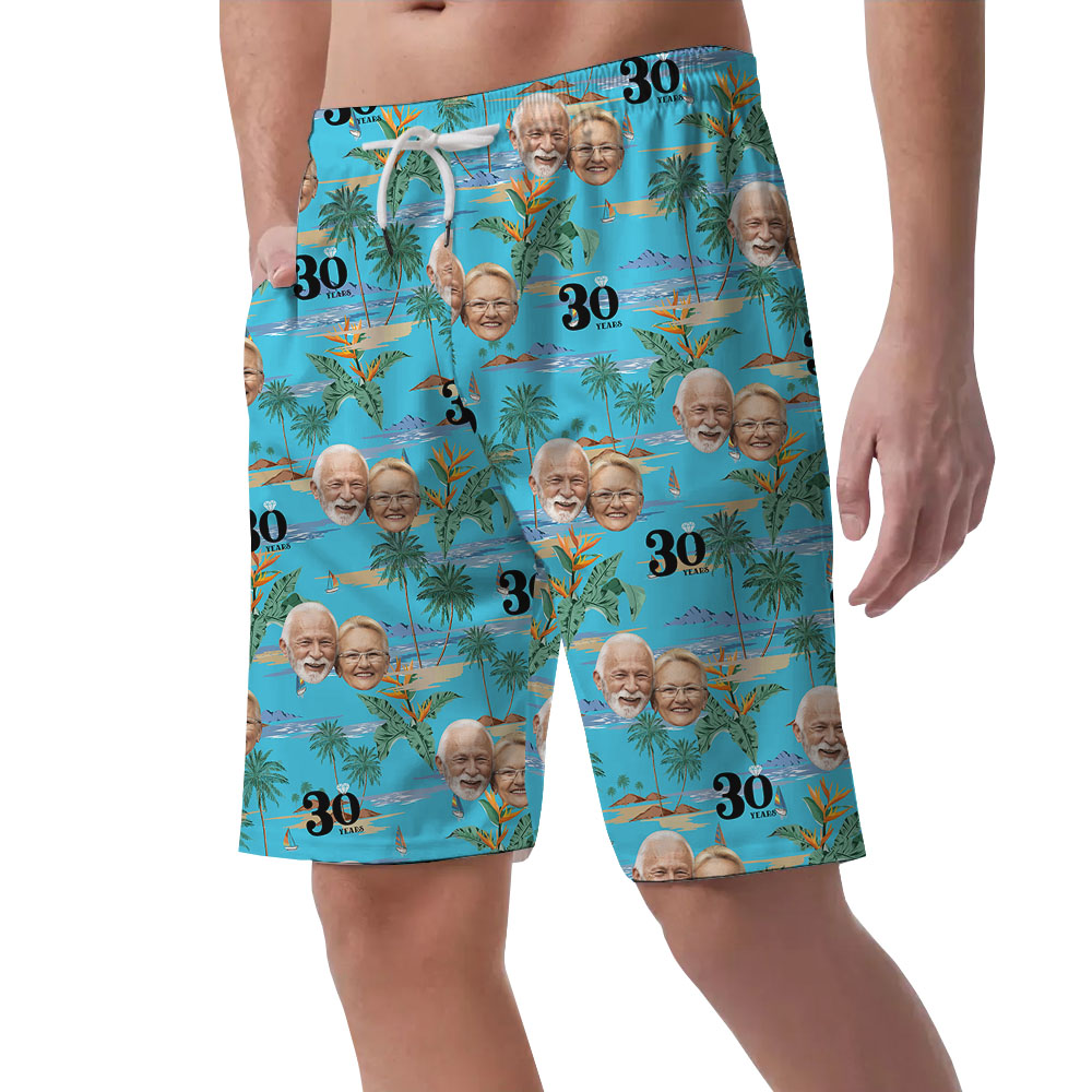 Personalized Couple Faces And Year Beach Shorts