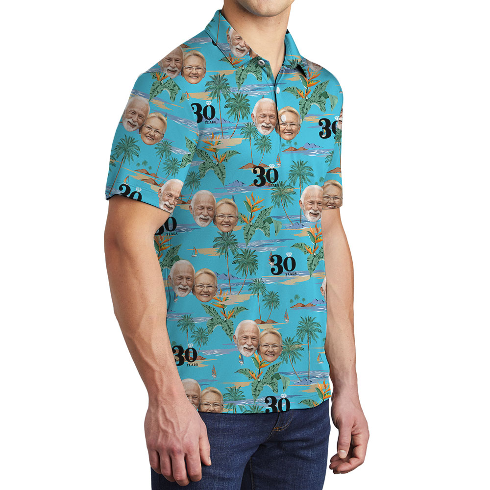 Custom Anniversary Men's Polo Shirt With Face And Year