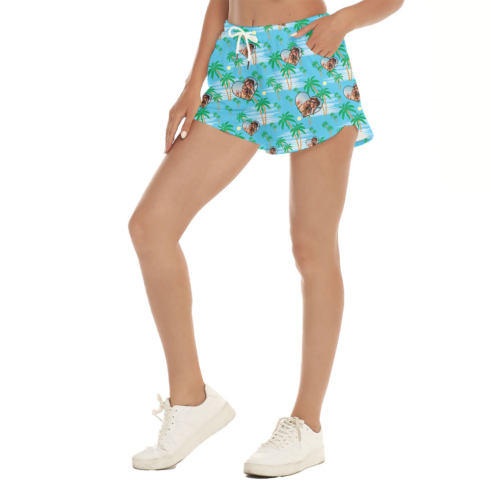 Custom Couple Photo Beach Shorts For Ladies
