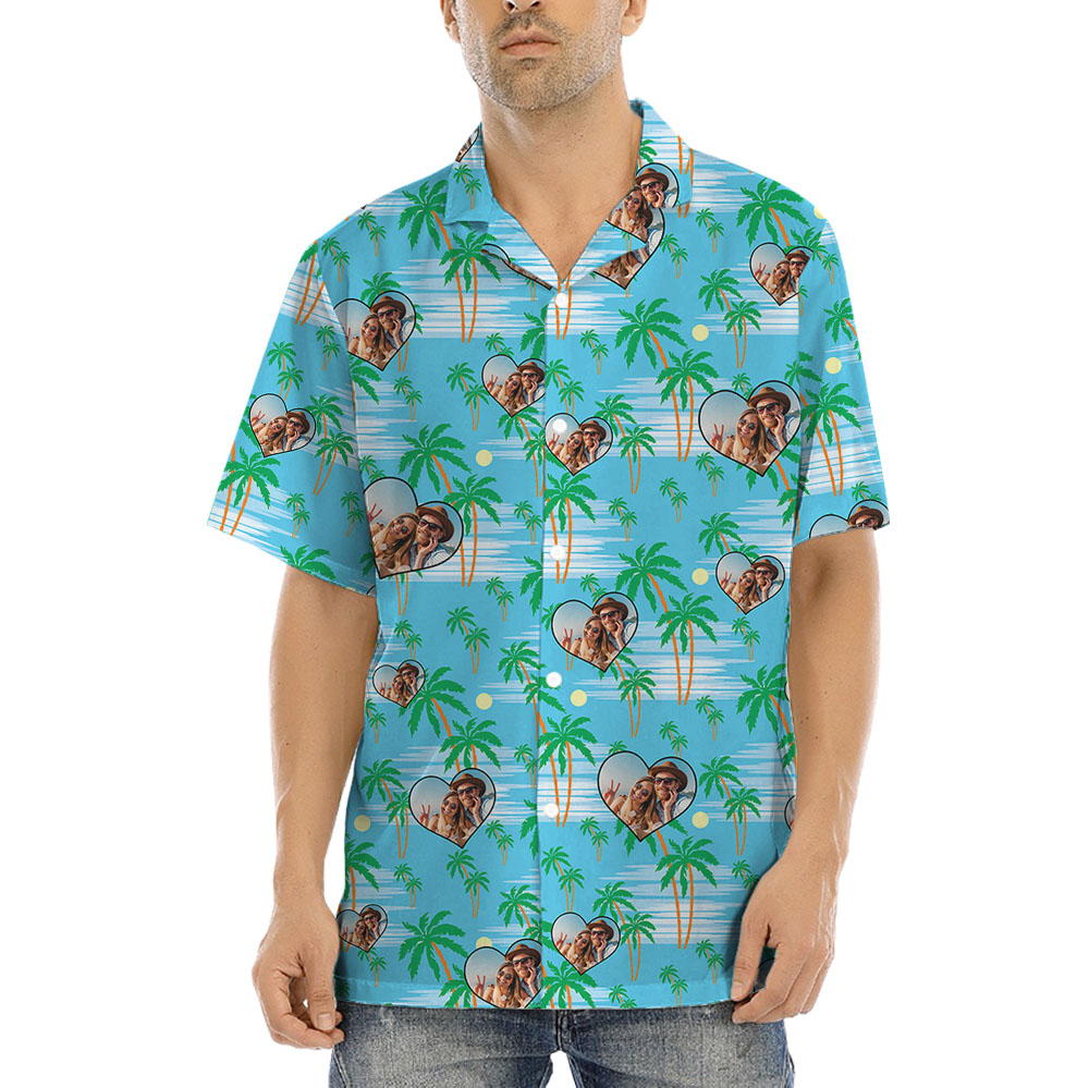 Custom Photo Heart Hawaiian Shirt For Couples - variant image 1