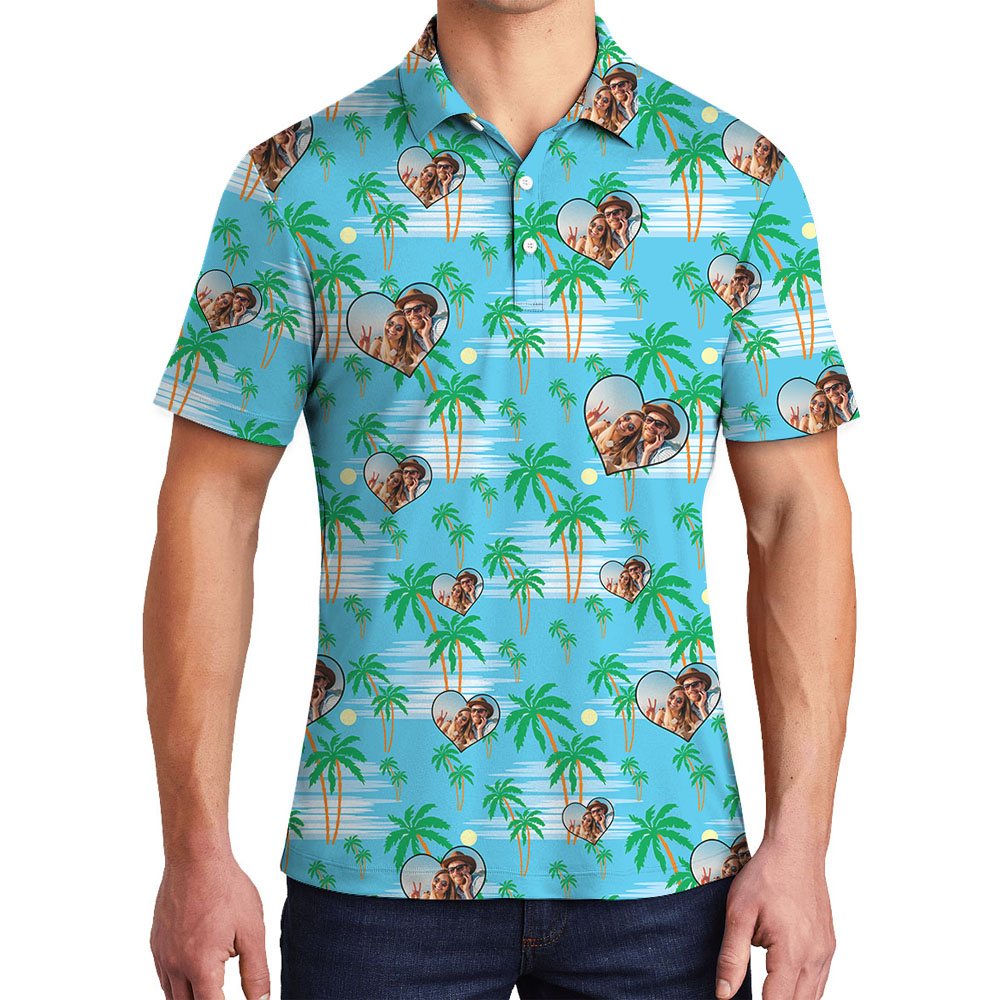 Custom Photo Beach Men's Polo Shirt With Heart Shape - variant image 1