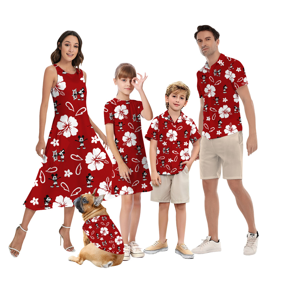 Steamboat Willie Mickey Red Hibiscus Hawaiian Clothes For Family - variant image 1