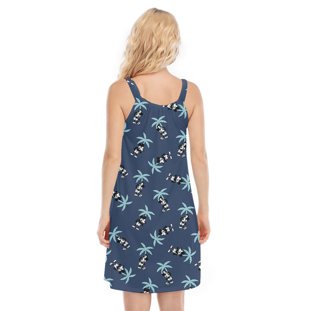 Tropical Palm Trees Mickey Steamboat Willie Navy Cami Dress