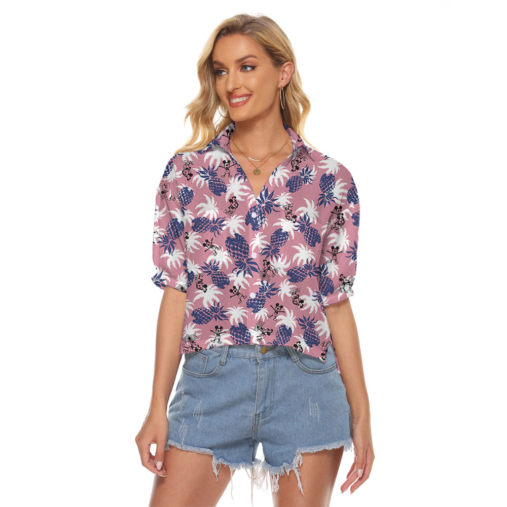 Vintage Pineapple Mickey Steamboat Willie Pink Women's Cropped Shirt - variant image 1