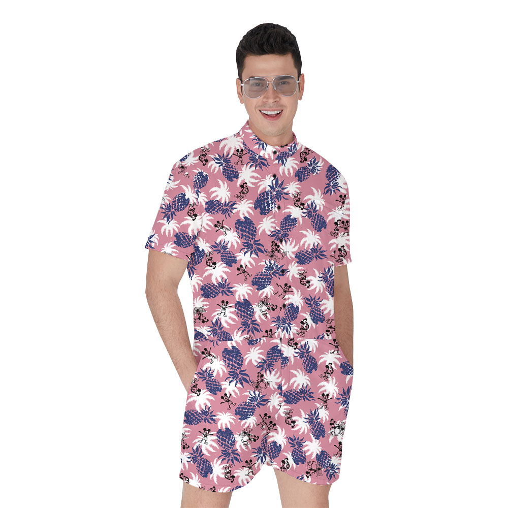 Vintage Pineapple Mickey Steamboat Willie Pink Men's Romper - variant image 1