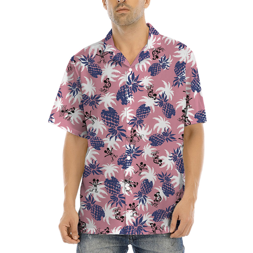 Vintage Pineapple Steamboat Willie Mickey Pink Hula Shirt - variant image 1
