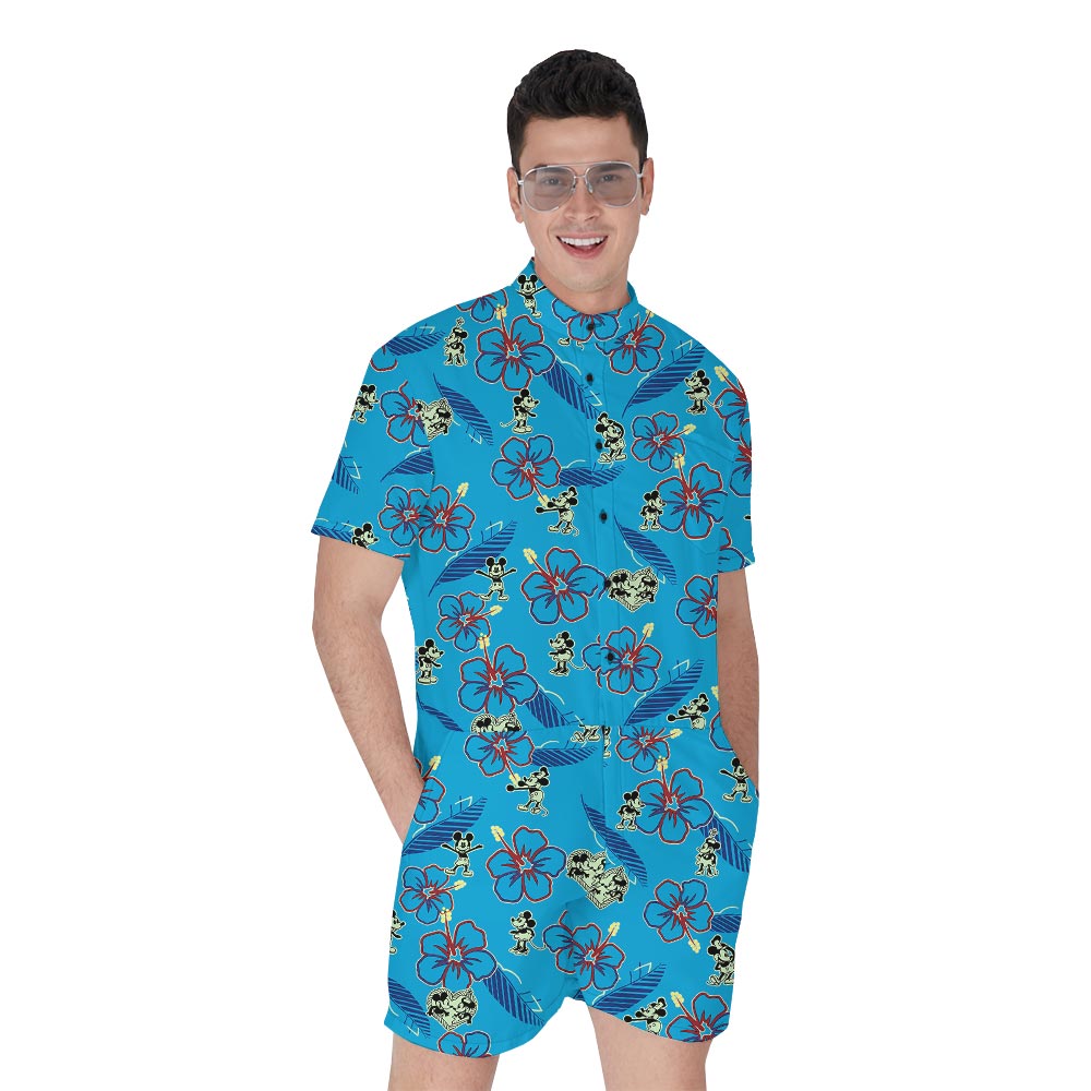 Blue Floral Mickey Minnie Male Romper - variant image 1