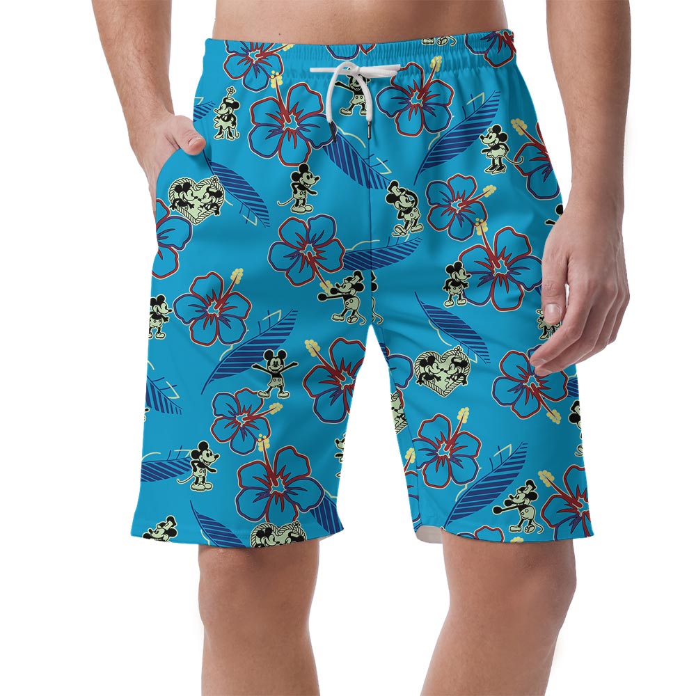 Funny Mickey Minnie Men's Blue Hibiscus Shorts - variant image 1