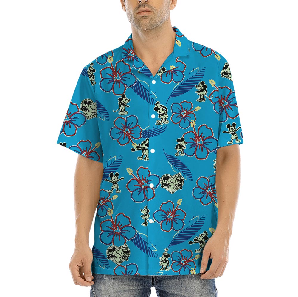 Mickey Minnie Blue Aloha Shirts Mens Steamboat Willie - variant image 1