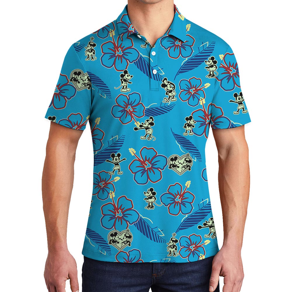 Blue Mickey Minnie Floral Polo Shirt For Men - variant image 1