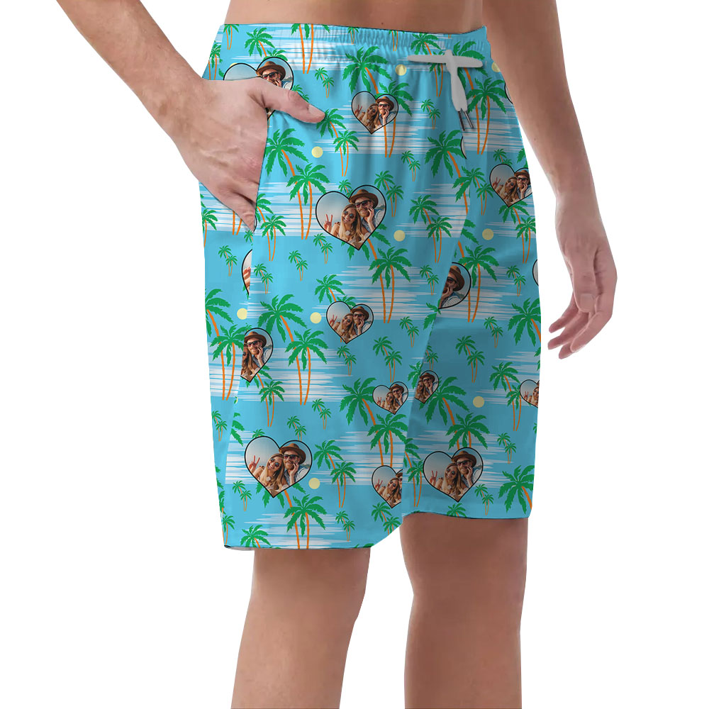 Beach Palm Tree Swim Shorts With Custom Photo Heart