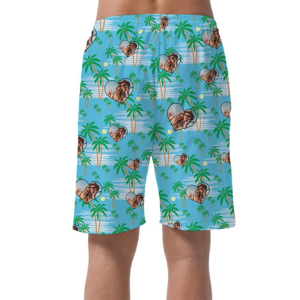 Beach Palm Tree Swim Shorts With Custom Photo Heart