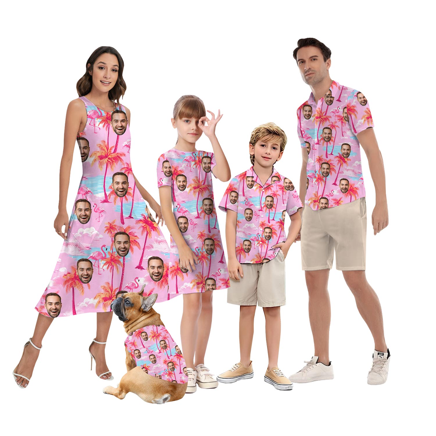 Custom Face Matching Pink Tropical Shirt And Dress - variant image 1