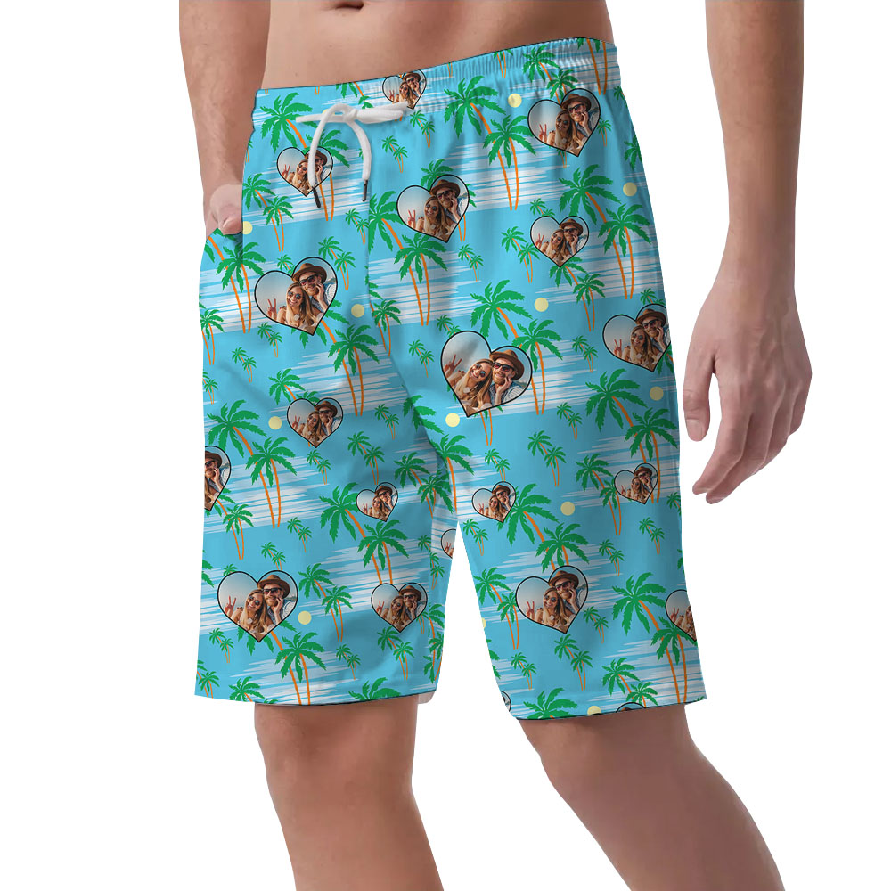Beach Palm Tree Swim Shorts With Custom Photo Heart