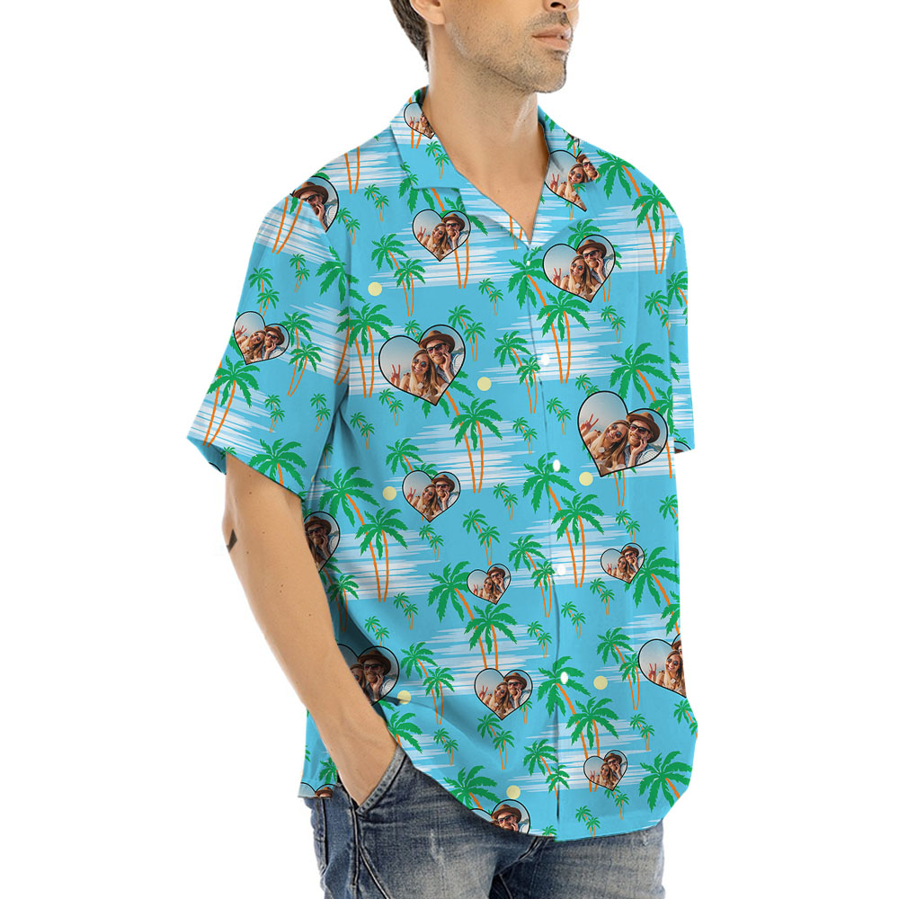 Custom Photo Heart Hawaiian Shirt For Couples