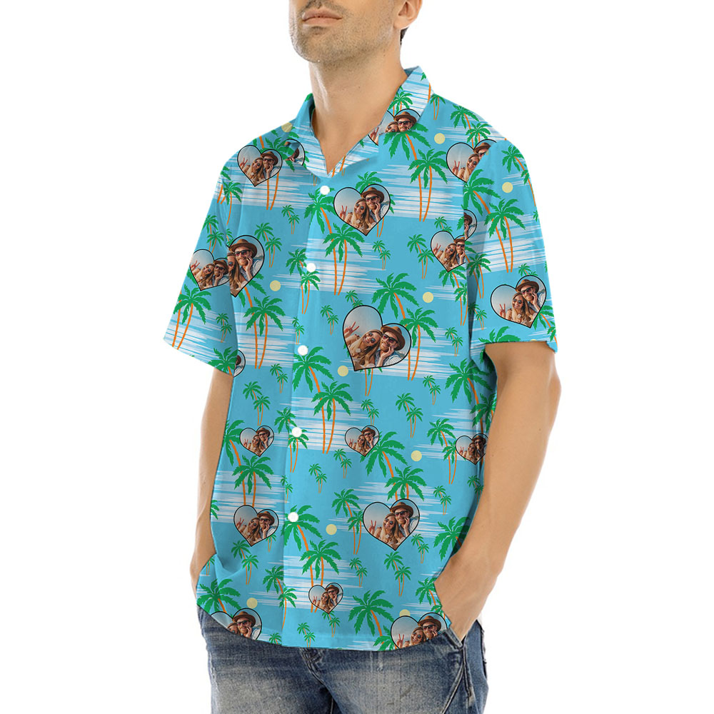 Custom Photo Heart Hawaiian Shirt For Couples