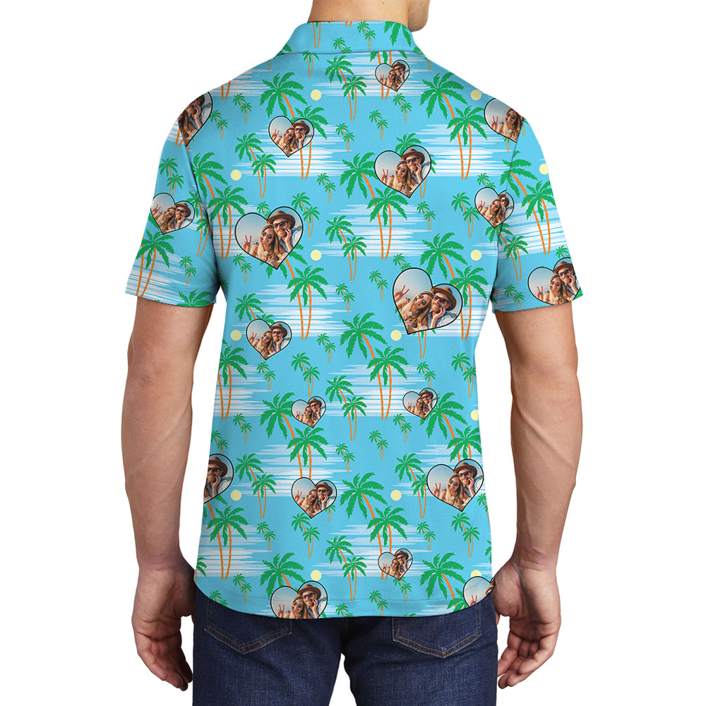 Custom Photo Beach Men's Polo Shirt With Heart Shape