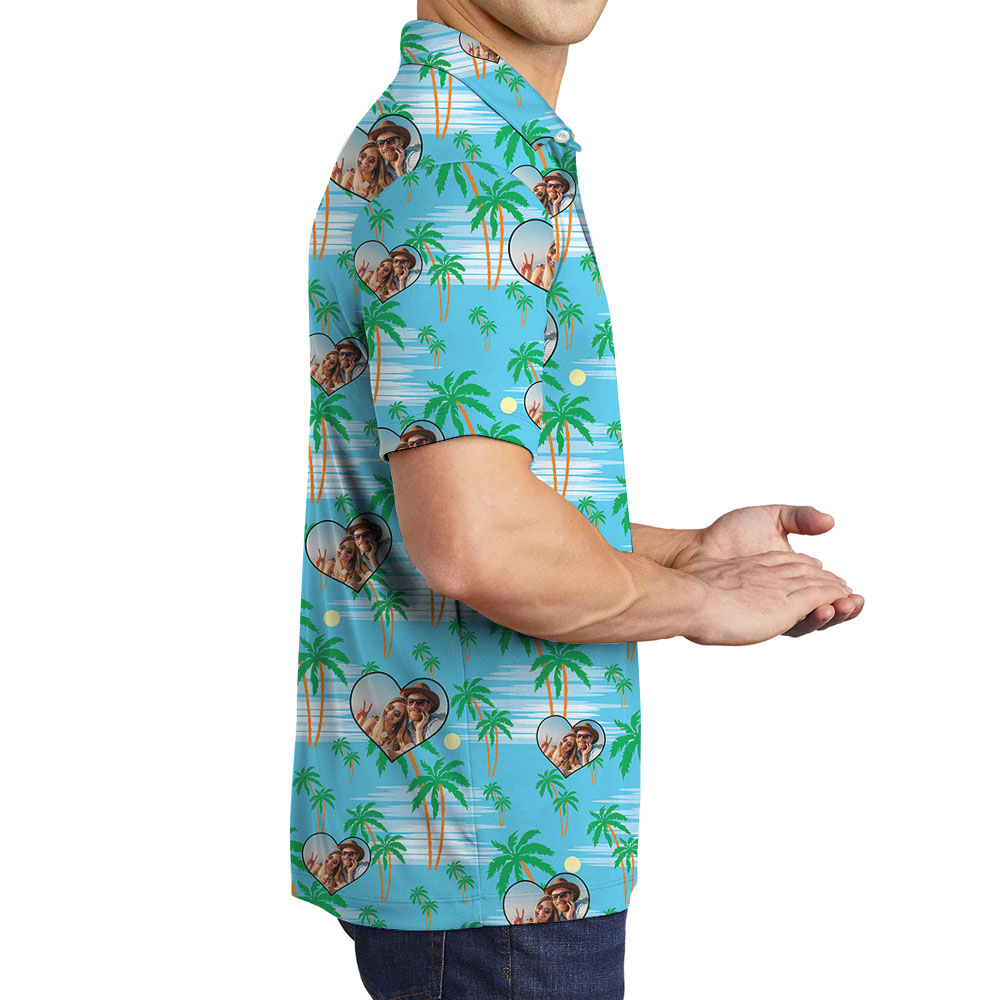 Custom Photo Beach Men's Polo Shirt With Heart Shape