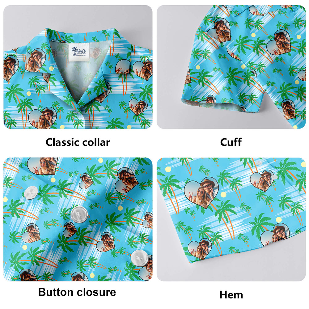 Custom Photo Heart Hawaiian Shirt For Couples