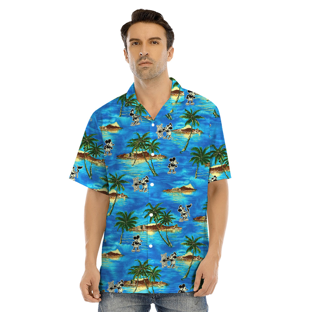 Tropical Islands Steamboat Willie Mickey Blue Hawaiian Clothes For Family