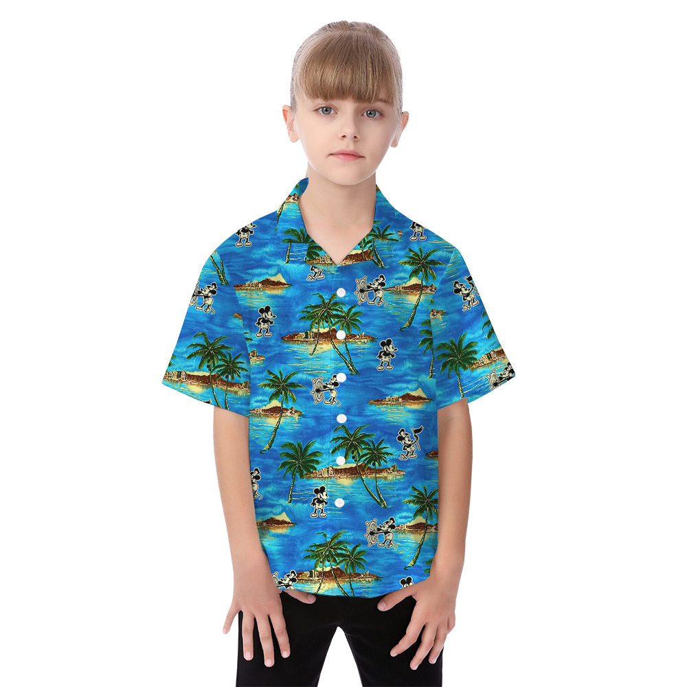 Tropical Islands Steamboat Willie Mickey Blue Hawaiian Clothes For Family