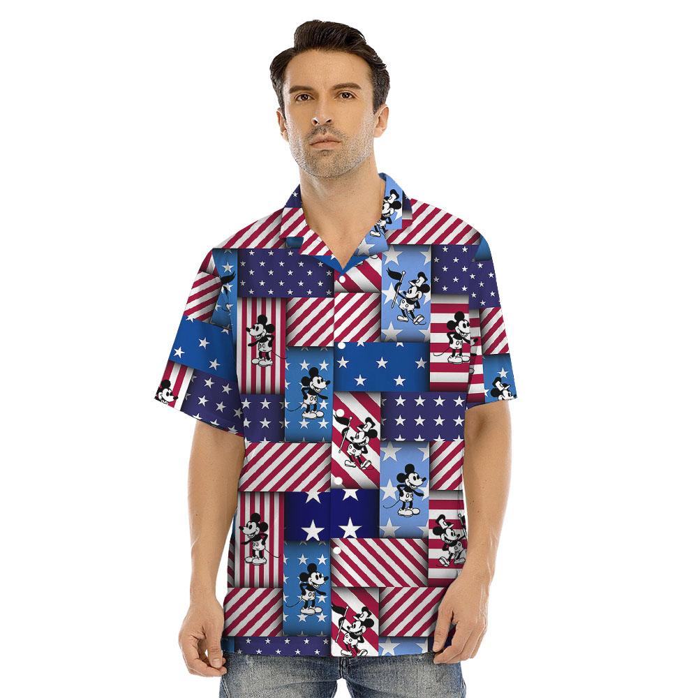 American Flag Mickey Steamboat Willie Matching Family Hawaiian Outfits