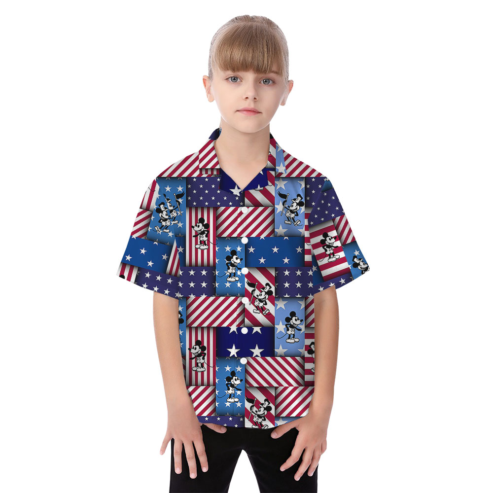 American Flag Mickey Steamboat Willie Matching Family Hawaiian Outfits