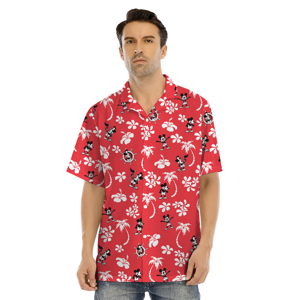 Classic Hibiscus Steamboat Willie Mickey Red Matching Family Hawaiian Wear