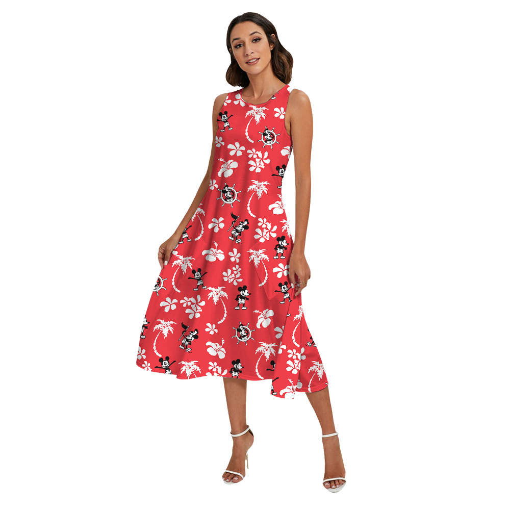 Classic Hibiscus Steamboat Willie Mickey Red Matching Family Hawaiian Wear