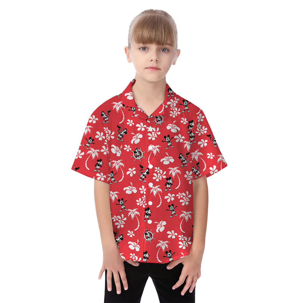 Classic Hibiscus Steamboat Willie Mickey Red Matching Family Hawaiian Wear