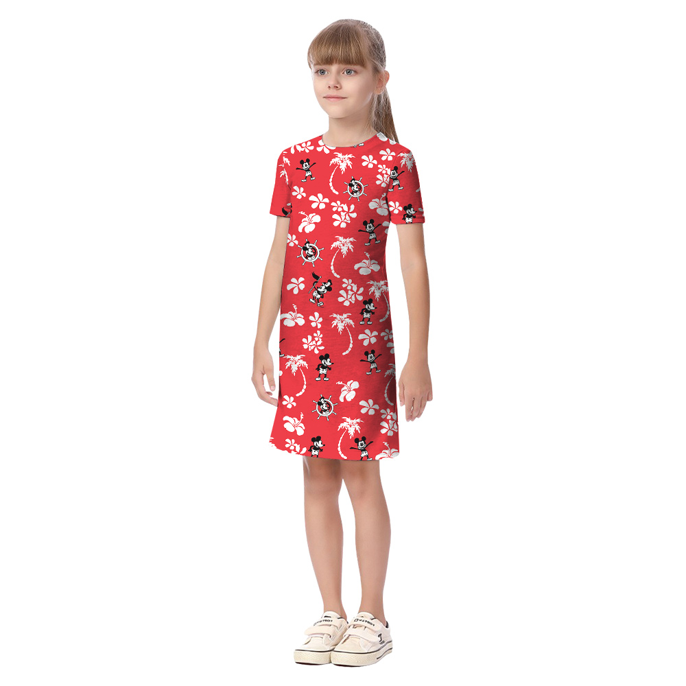 Classic Hibiscus Steamboat Willie Mickey Red Matching Family Hawaiian Wear
