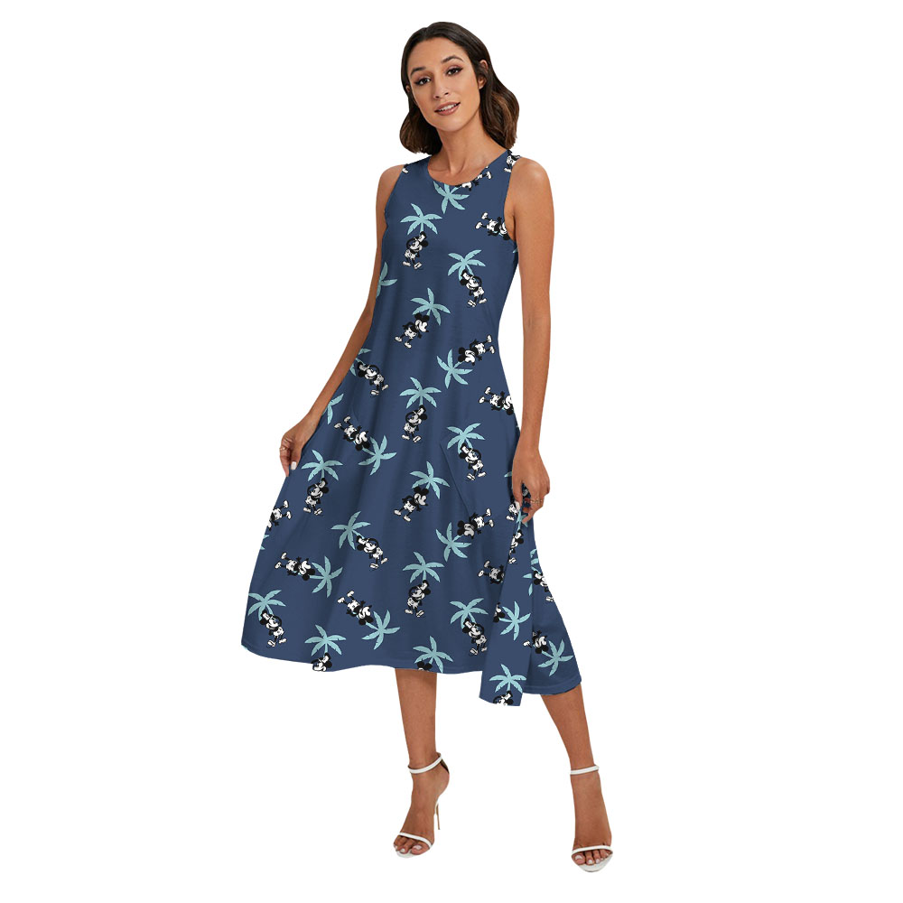 Palm Trees Mickey Steamboat Willie Navy Family Hawaiian Matching Outfits