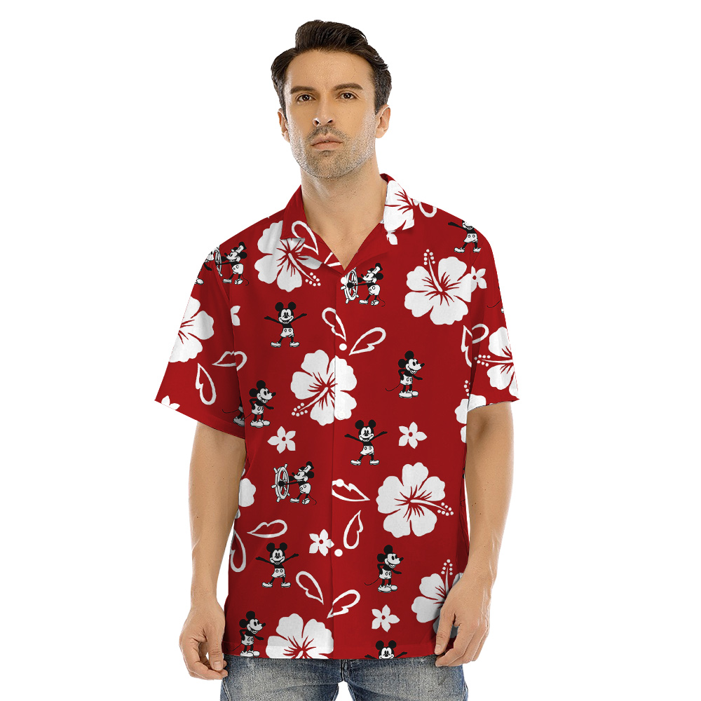 Steamboat Willie Mickey Red Hibiscus Hawaiian Clothes For Family