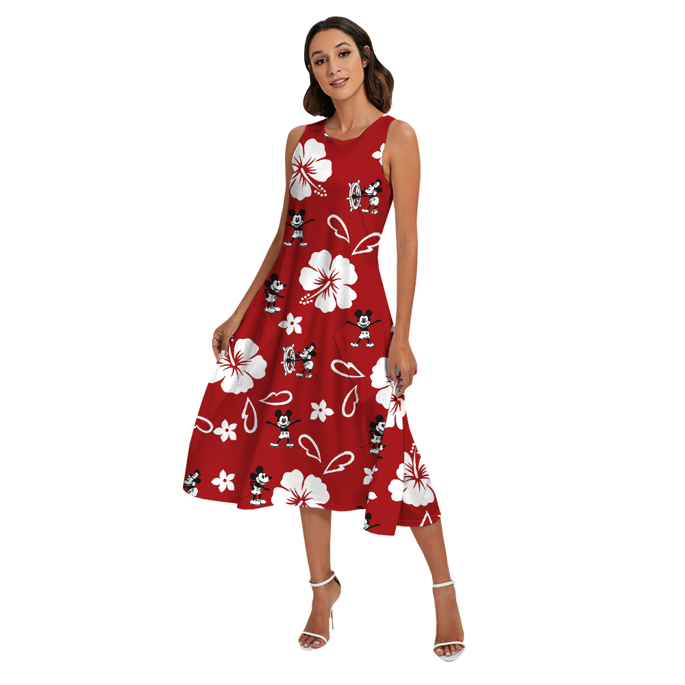 Steamboat Willie Mickey Red Hibiscus Hawaiian Clothes For Family
