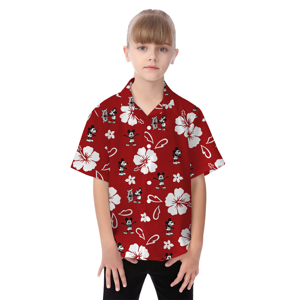Steamboat Willie Mickey Red Hibiscus Hawaiian Clothes For Family