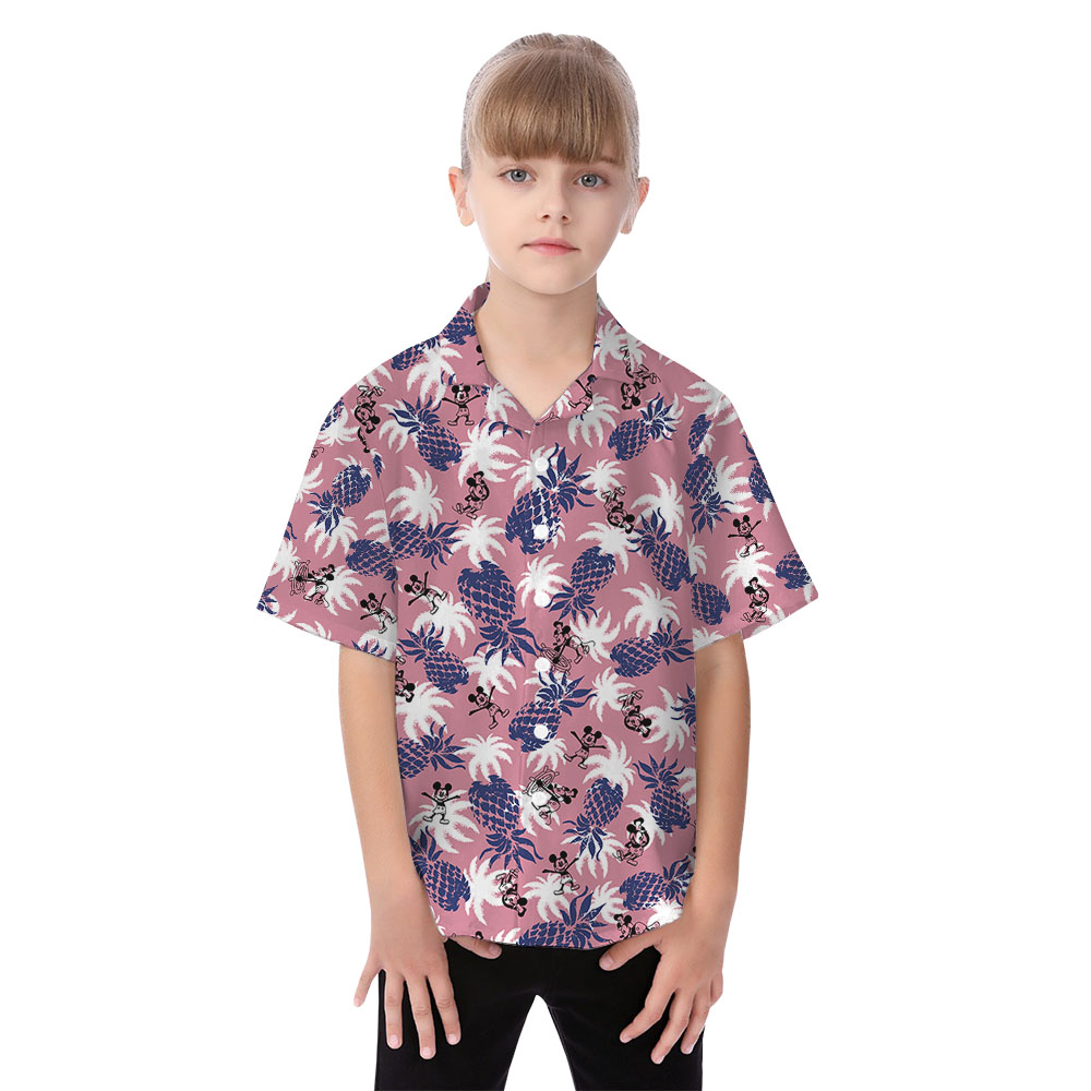 Vintage Mickey Steamboat Willie Pineapple Pink Hawaiian Matching Clothing