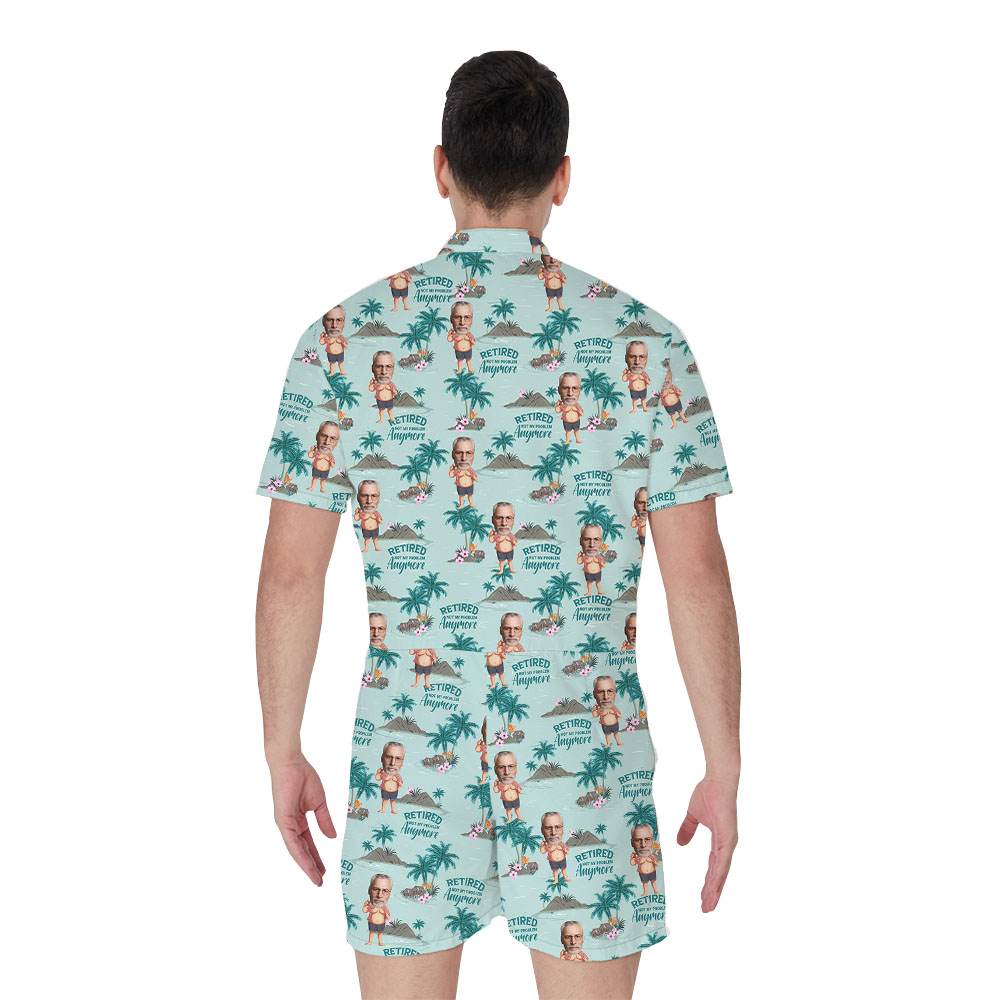 Retirement Men Beach Print Romper With Faces